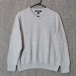 Daniel Bishop Sweater Mens M* Gray 100% Extra Fine Merino Wool V Neck Pullover